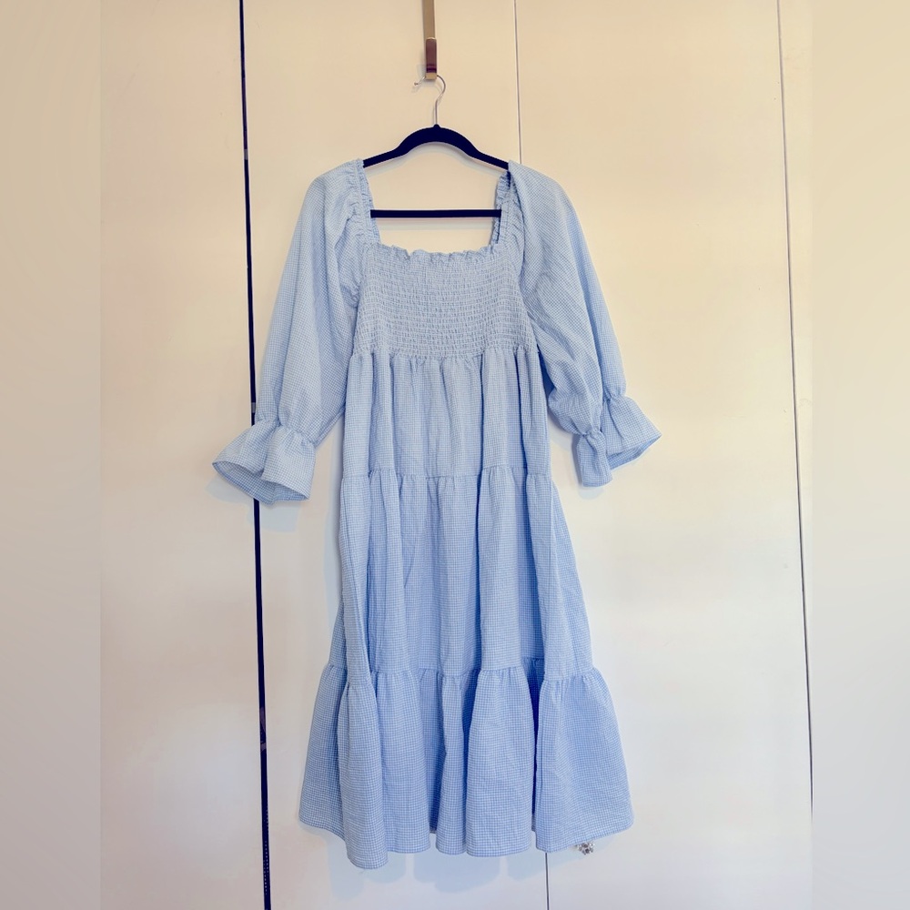 Blue Gingham Smocked Dress